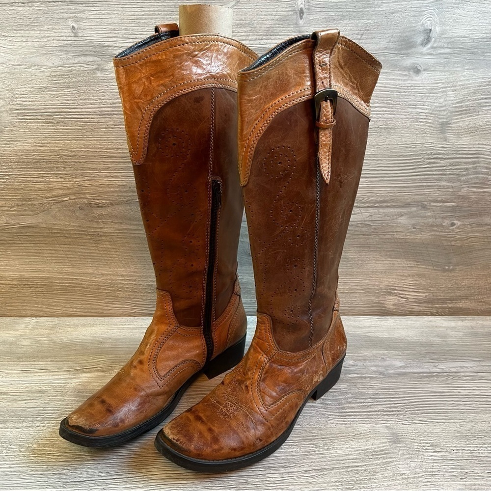 Roberto Durville brown leather cowboys style boots 2/3 inside zipper size 37